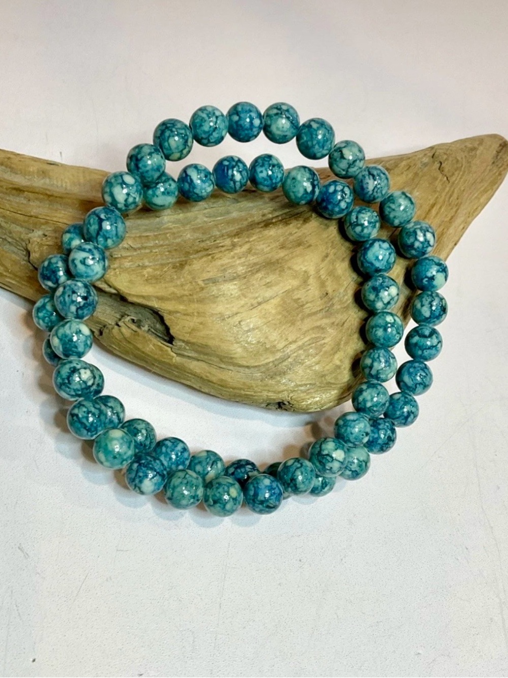 Green Dyed Stone Beaded Necklace 18” Turquoise Jade Style Round Beads